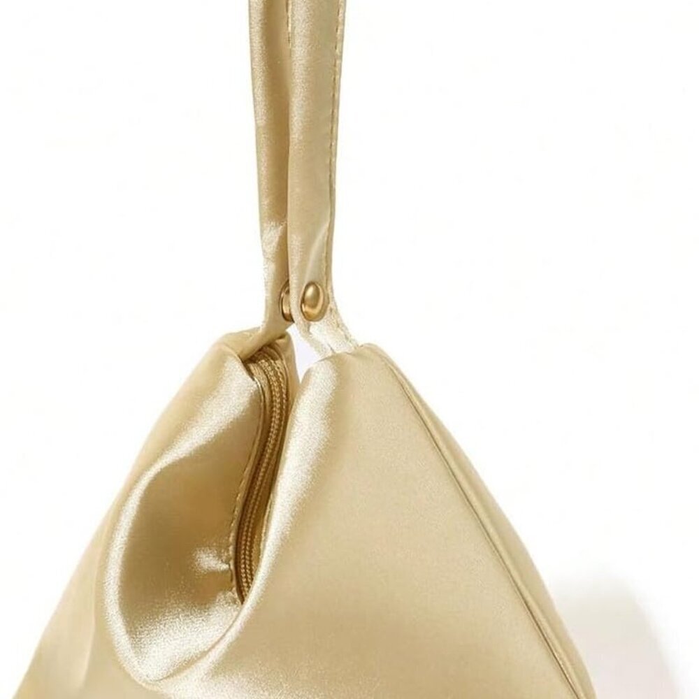 Women's Satin Clutch Purse Small Evening Bag Wedding Party Gold - Picture 3 of 5